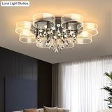 Modern Black - Gold Led Ceiling Light With Flower Design - Acrylic Round Semi Mount