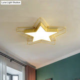 Modern Black/Gold Pentagram Flush Mount Led Ceiling Lamp For Bedrooms With Acrylic Cage Fixture