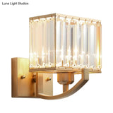 Modern Black/Gold Rectangle Wall Mount Sconce Light With Clear Crystal For Bedroom - 7/18 W