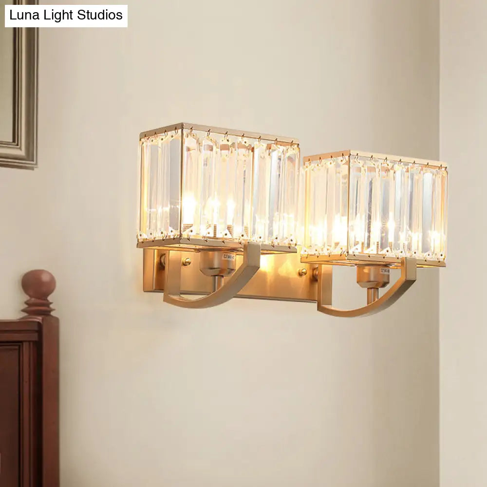Modern Black/Gold Rectangle Wall Mount Sconce Light With Clear Crystal For Bedroom - 7/18 W