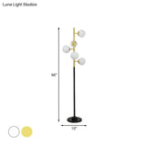 Modern Black-Gold Tree Floor Lamp With 5-Bulb Metal Stand And Beige/Milk White Glass Shade