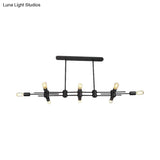 Modern Black Hanging Chandelier: Restaurant Exposed Bulb Island Light 6/8 Lights Metallic Finish