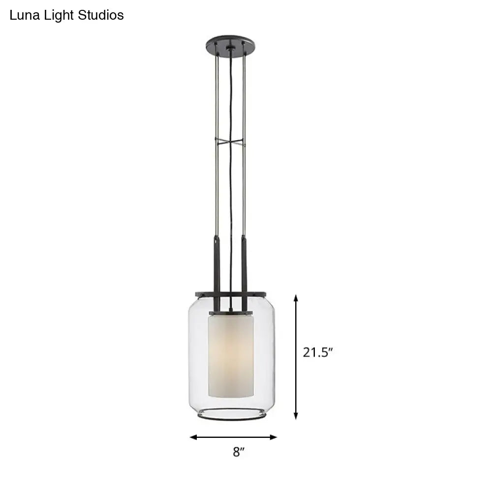 Modern Black Hanging Pendant With Clear Glass Shade For Bedroom - Down Lighting