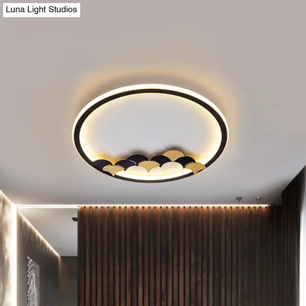 Modern Black Led Ceiling Flush Mount With Leaf/Geometric Design