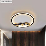 Modern Black Led Ceiling Flush Mount With Leaf/Geometric Design