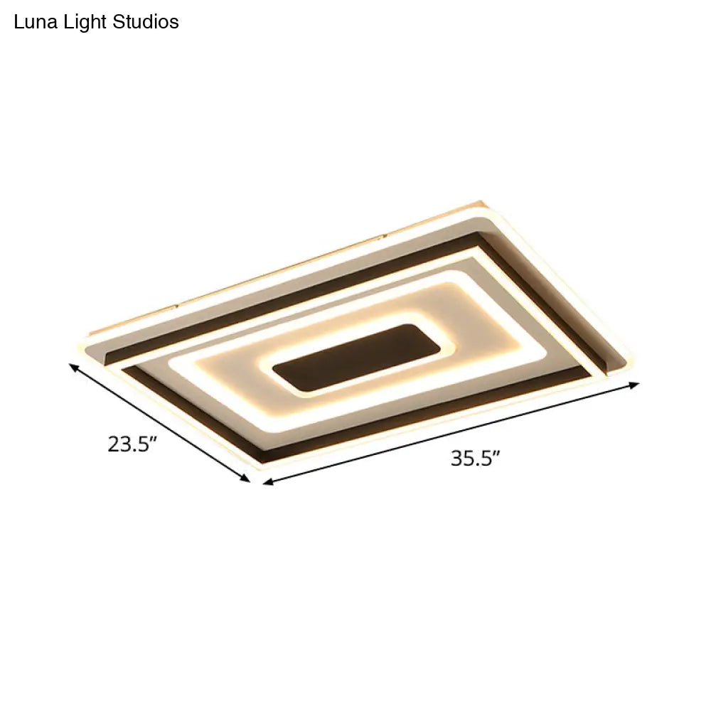 Modern Black Led Ceiling Lamp - Tiered Rectangle Design Flush-Mount Light Fixture For Sitting Room