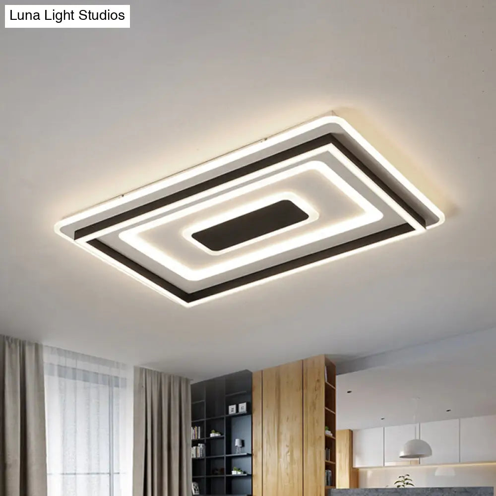 Modern Black Led Ceiling Lamp - Tiered Rectangle Design Flush-Mount Light Fixture For Sitting Room