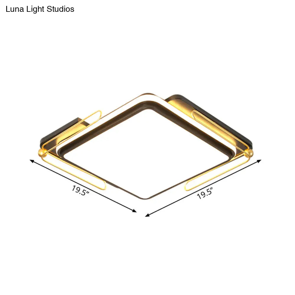 Modern Black Led Ceiling Light With Square Acrylic Shade - Flush Mount Lamp (16’/19.5’ Wide)