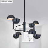 Modern Black Led Chandelier Light - 8-Head Office Pendant With Dome Iron Shade
