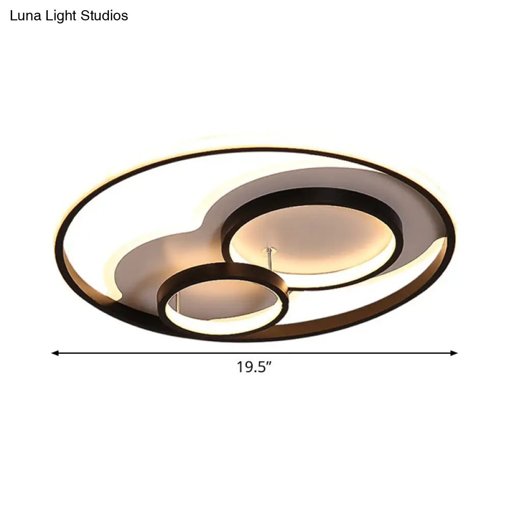 Modern Black Led Flush Mount Ceiling Lamp With Multi - Ring Acrylic Design In Warm/White Light -