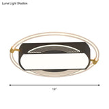 Modern Black Led Flush Mount Light For Bedrooms - Rectangle And Ring Acrylic Design