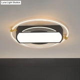 Modern Black Led Flush Mount Light For Bedrooms - Rectangle And Ring Acrylic Design