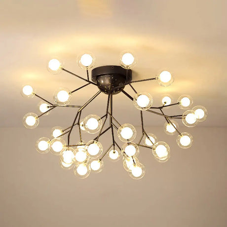 Modern Black Led Tree Branch Semi Flush Mount Chandelier For Living Room Ceiling 36 / Globe