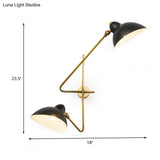 Modern Black Led Wall Sconce With Dome Metal Shade - 2 Lights For Bedroom