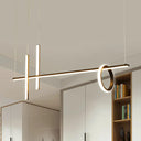 Modern Black Linear Island Led Pendant Light With Dual Lines And Ring