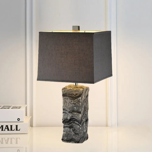 Modern Black Marble Rectangular Night Table Lamp With Fabric Shade