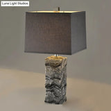 Modern Black Marble Rectangular Night Table Lamp With Fabric Shade
