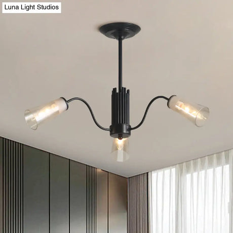 Modern Black Metal Branch Chandelier Light With Glass Tapered Shade - Perfect For Living Room