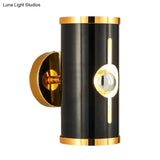 Modern Black Metal Cylinder Wall Sconce - 1 Head Up And Down Lighting