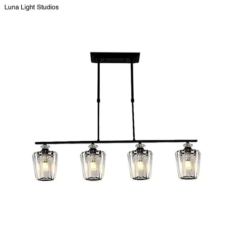 Modern Black Metal Island Chandelier With Cylindrical Crystal Shade - 3/4 Heads