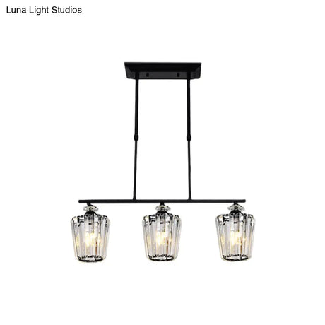 Modern Black Metal Island Chandelier With Cylindrical Crystal Shade - 3/4 Heads