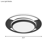 Modern Black Metal Led Bedroom Ceiling Light - 16.5’/20.5’ Round Flush Mount Fixture