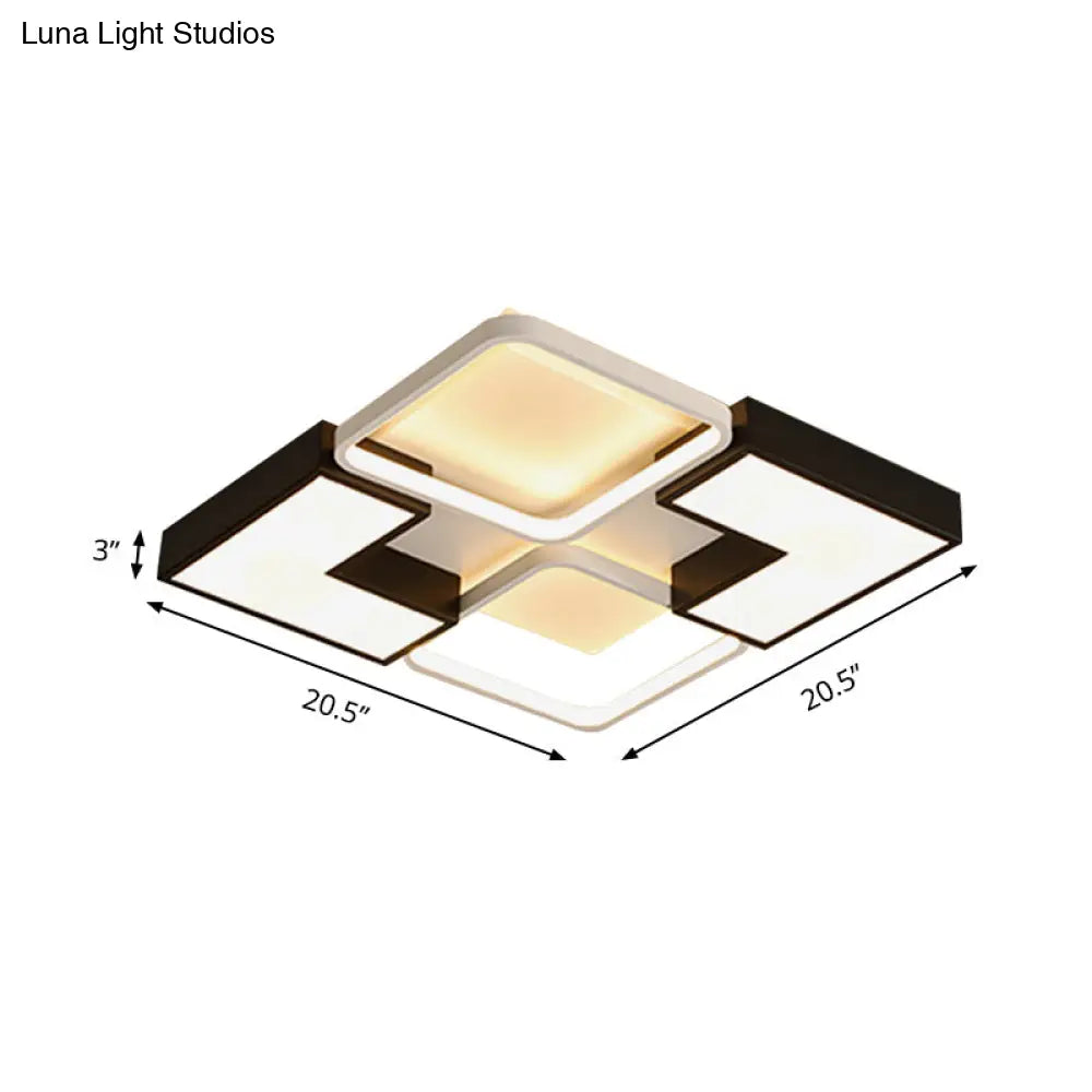 Modern Black Metal Led Ceiling Flush Light: Simple Square/Rectangular Fixture For Bedroom -
