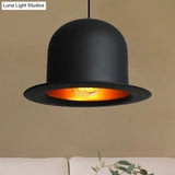 Modern Black Metal Pendant Light For Dining Room - Hat Ceiling Hanging 6.5’/7’ Wide