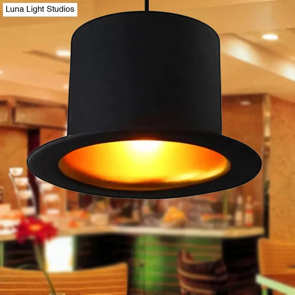 Modern Black Metal Pendant Light For Dining Room - Hat Ceiling Hanging 6.5’/7’ Wide
