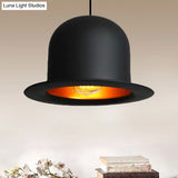 Modern Black Metal Pendant Light For Dining Room - Hat Ceiling Hanging 6.5’/7’ Wide