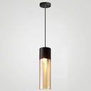 Modern Black Metal Pendant Light With Ribbed Glass Shade - 1-Light Hanging Lamp / 4’
