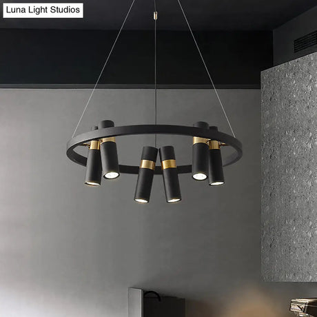 Modern Black Metal Pipe Pendant Chandelier - 6/9 Heads Round Design Ideal For Bedroom Ceiling