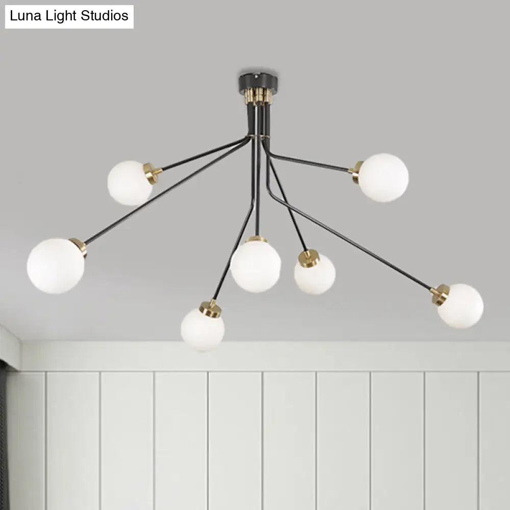 Modern Black Metal Semi Flush Ceiling Lamp - 3/7 Lights Dining Room Lighting Fixture