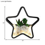 Modern Black Metal Stone Sconce Light With Fake Succulent For Bedroom