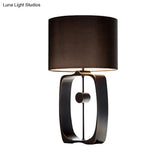 Modern Black Night Table Lamp: Fabric Cylinder Task Light Metal Base