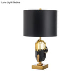 Modern Black Night Table Lamp With Crystal Base: Straight Sided Shade Fabric 1 Bulb