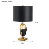 Modern Black Night Table Lamp With Crystal Base: Straight Sided Shade Fabric 1 Bulb