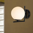 Modern Black Opal Glass Globe Wall Mounted Light Fixture With Frame Decoration White