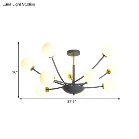 Modern Black Orb Semi Flushmount Light With 10 Bulbs & White Glass – Led Sputnik Ceiling Mount