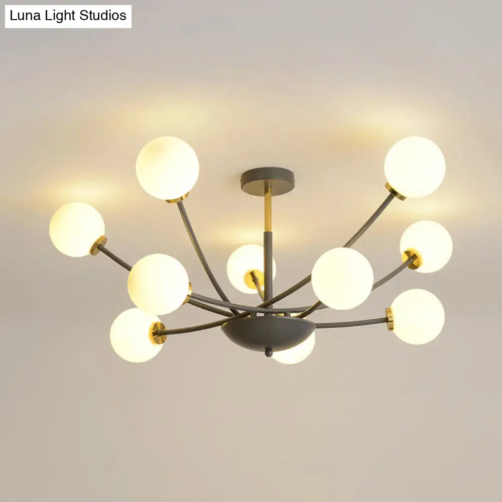 Modern Black Orb Semi Flushmount Light With 10 Bulbs & White Glass – Led Sputnik Ceiling Mount