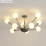 Modern Black Orb Semi Flushmount Light With 10 Bulbs & White Glass – Led Sputnik Ceiling Mount