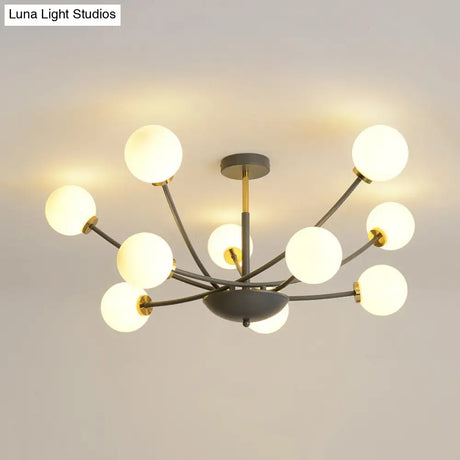 Modern Black Orb Semi Flushmount Light With 10 Bulbs & White Glass – Led Sputnik Ceiling Mount