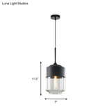 Modern Black Pendant Light Fixture With Clear Glass Cylinder/Mason Jar Design - Perfect For Table