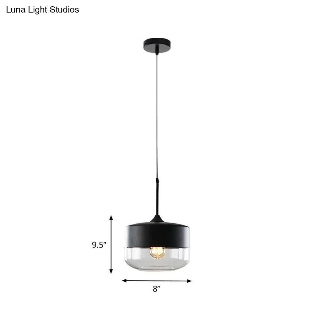 Modern Black Pendant Light Fixture With Clear Glass Cylinder/Mason Jar Design - Perfect For Table