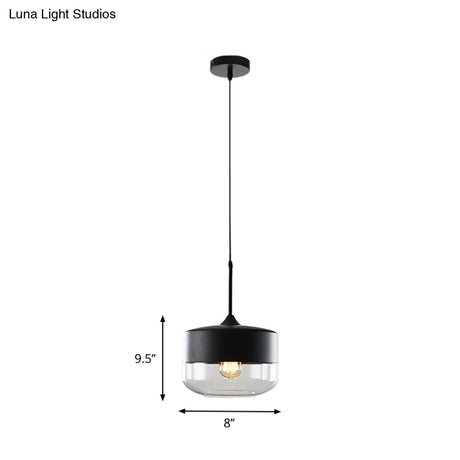 Modern Black Pendant Light Fixture With Clear Glass Cylinder/Mason Jar Design - Perfect For Table