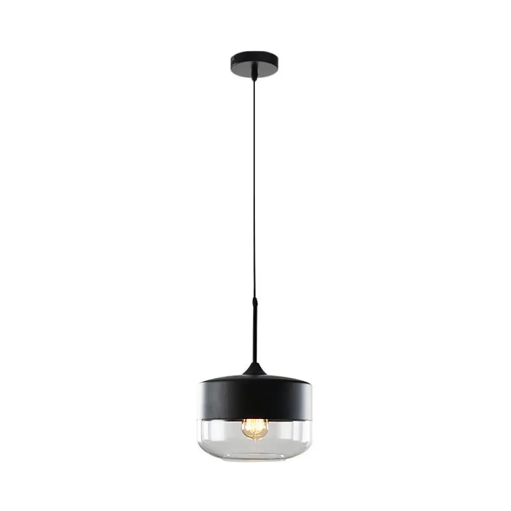 Modern Black Pendant Light Fixture With Clear Glass Cylinder/Mason Jar Design - Perfect For Table