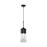 Modern Black Pendant Light Fixture With Clear Glass Cylinder/Mason Jar Design - Perfect For Table