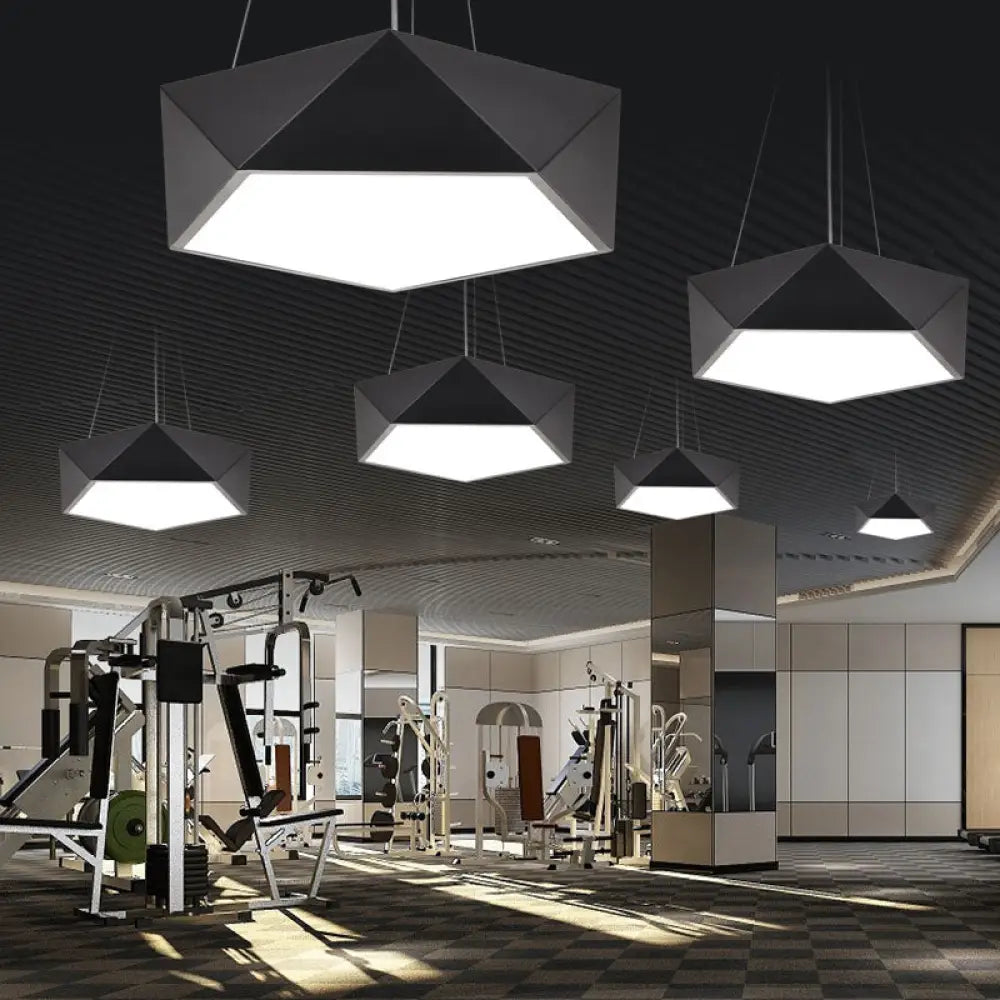 Modern Black Pentagon Led Hanging Light Fixture For Office Ceiling Chandelier / 16.5 Warm