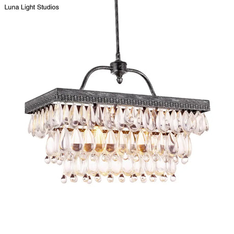 Modern Black Rectangle Island Lighting Fixture With Clear Crystal 4/8 Lights Hanging Lamp