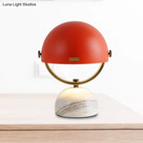 Modern Black/Red Domed Table Lamp With Marble Base - Bedroom Metal Light